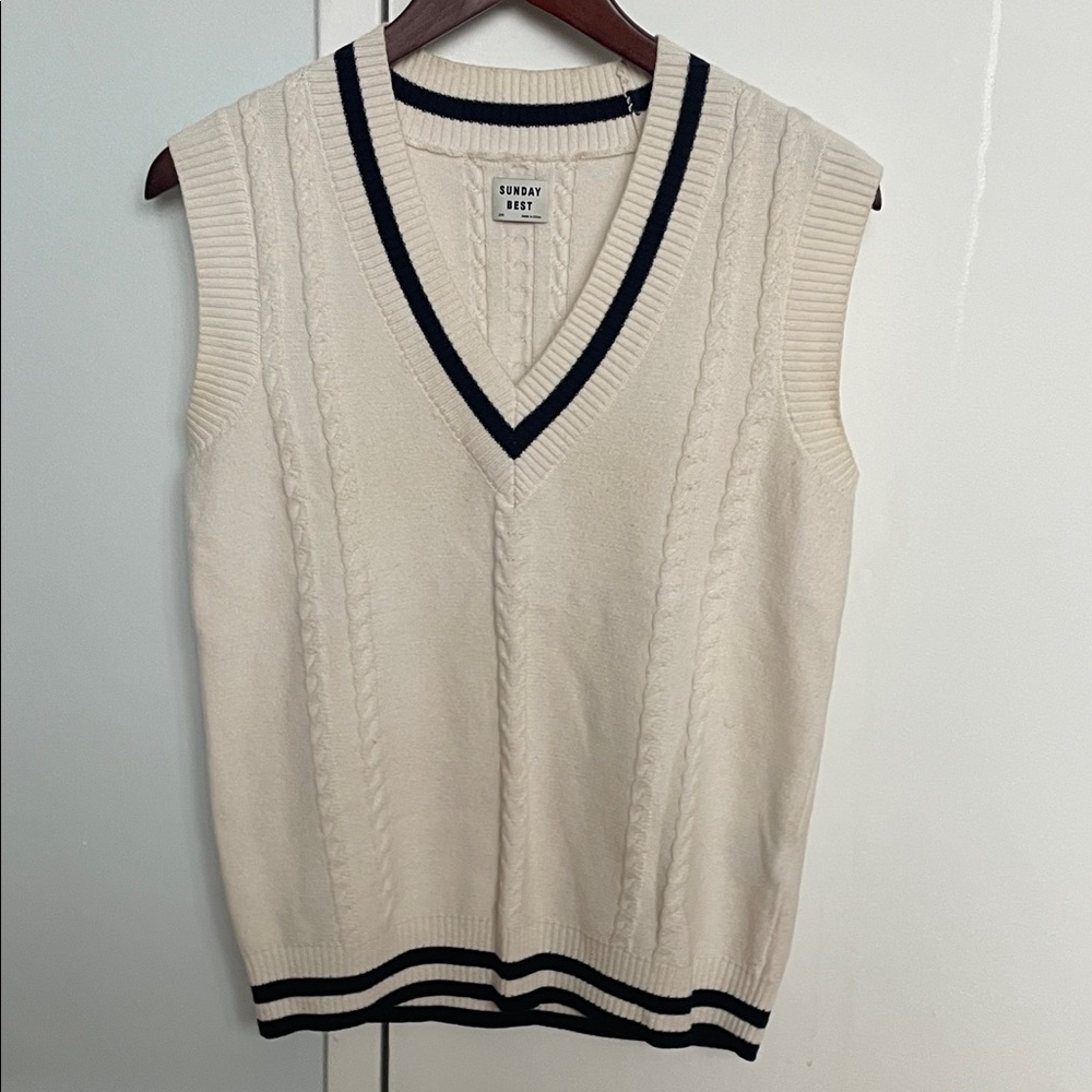 Aritzia Sunday Best Cream Cable Knit Sweater Vest